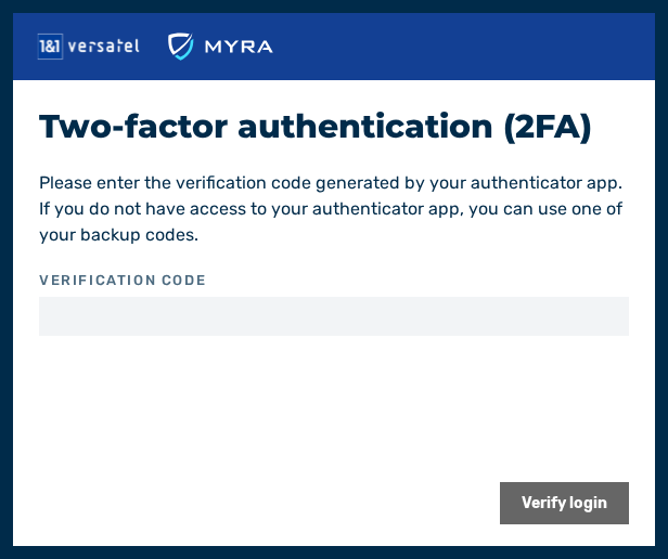 Two-factor authentication (2FA) dialog - Login