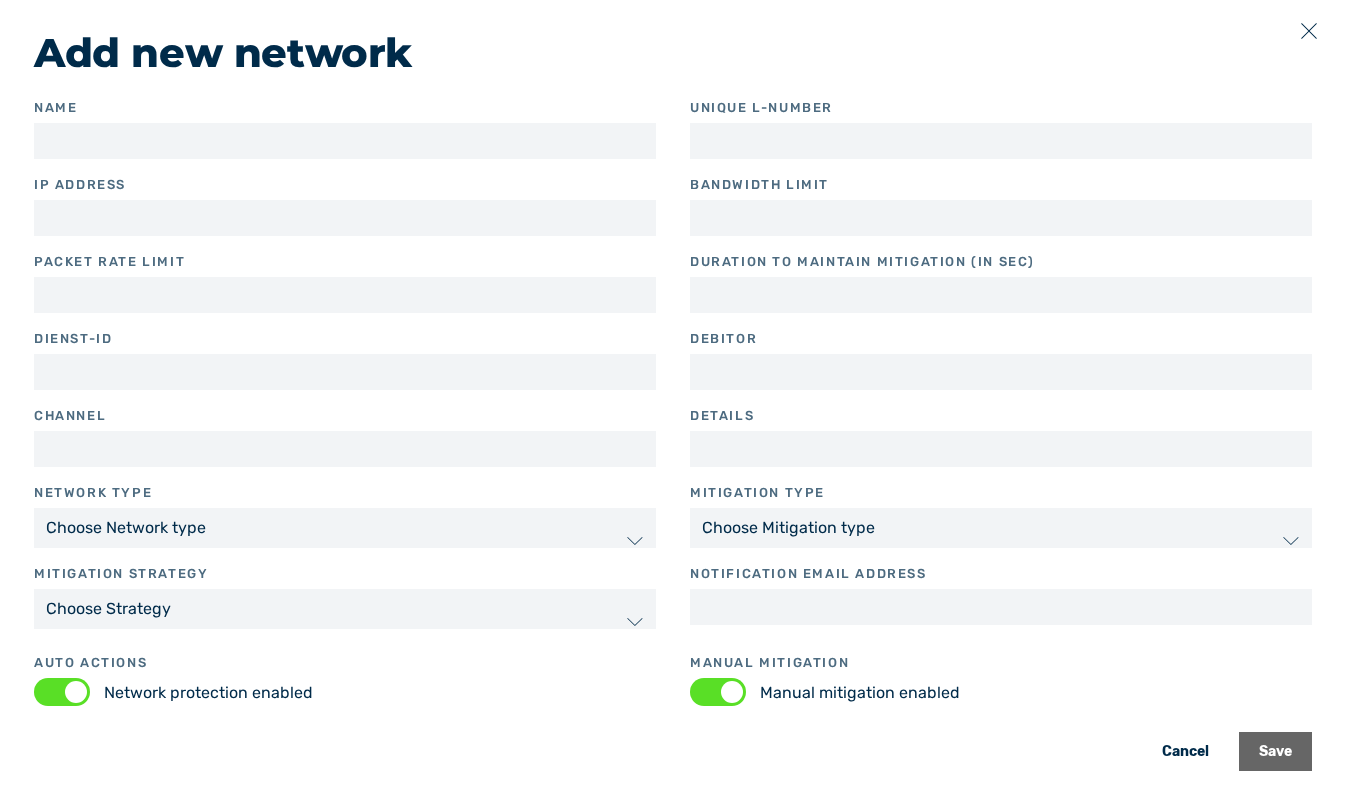 Add network dialog