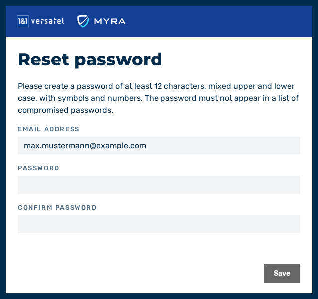 Dialog for changing the password