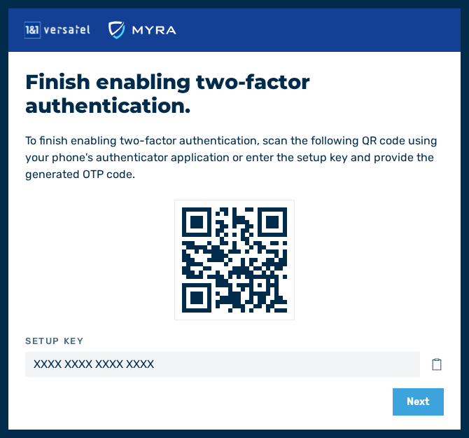 Complete the dialog for activating two-factor authentication.