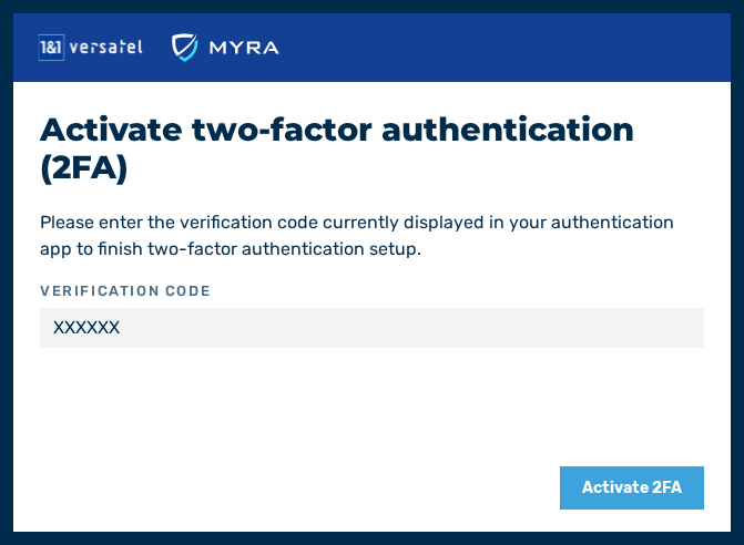 Activate two-factor authentication (2FA) dialog