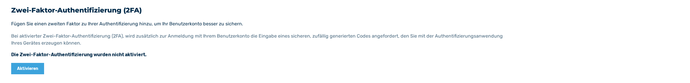 Bereich Zwei-Faktor-Authentifizierung (2FA)