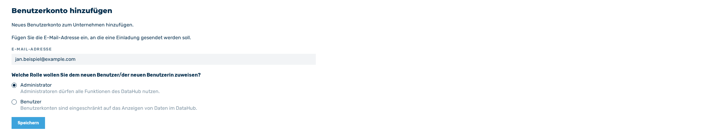 Bereich Benutzerkonto hinzufügen