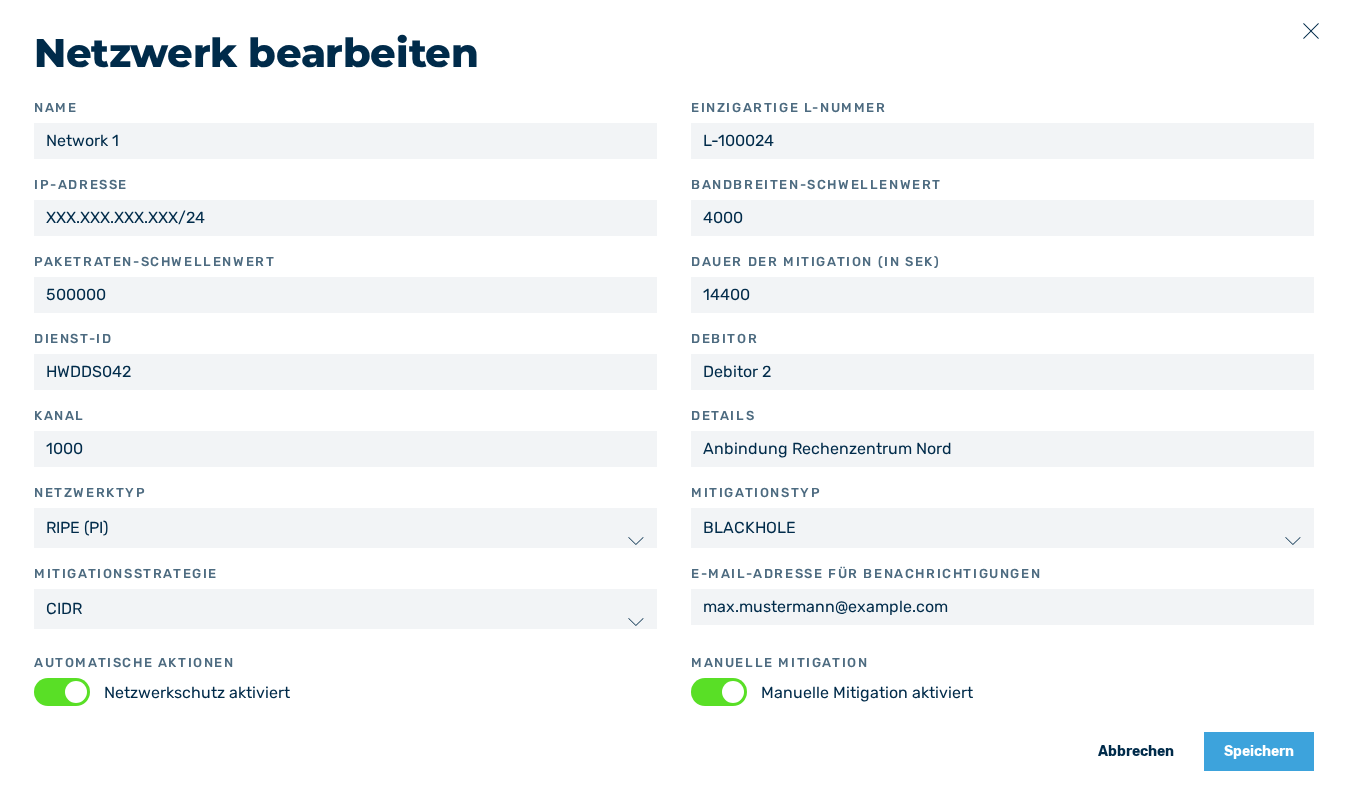 Dialog Netzwerk bearbeiten