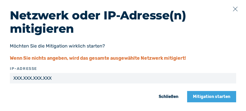 Dialog Netzwerk oder IP-Adresse(n) mitigieren– Variante 1