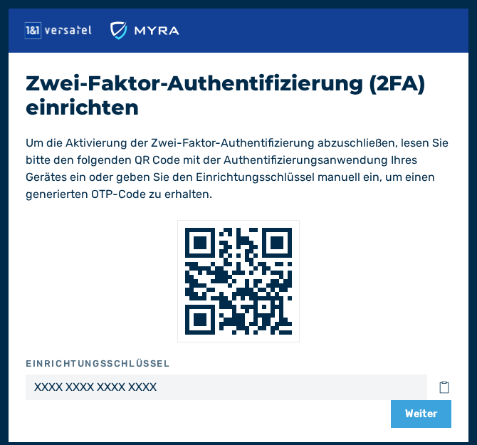 Dialog Aktivierung der Zwei-Faktor-Authentifizierung abschließen.