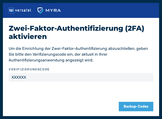 Dialog Zwei-Faktor-Authentifizierung (2FA) aktivieren